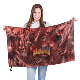 Флаг 3D с принтом Doom (Classic) , 100% полиэстер | плотность ткани — 95 г/м2, размер — 67 х 109 см. Принт наносится с одной стороны | 90 | олдскул | скелет | череп