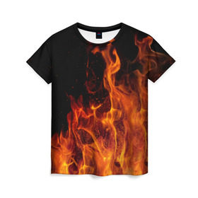Женская футболка 3D с принтом Огонь , 100% полиэфир ( синтетическое хлопкоподобное полотно) | прямой крой, круглый вырез горловины, длина до линии бедер | костер | пламя