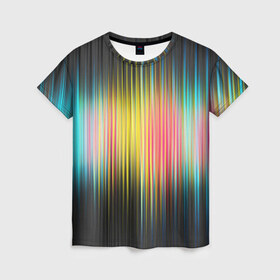 Женская футболка 3D с принтом Спектр , 100% полиэфир ( синтетическое хлопкоподобное полотно) | прямой крой, круглый вырез горловины, длина до линии бедер | мерцание | радуга | свет | свечение | сияние | спектр | цвета | эквалайзер
