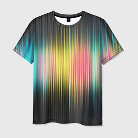 Мужская футболка 3D с принтом Спектр , 100% полиэфир | прямой крой, круглый вырез горловины, длина до линии бедер | Тематика изображения на принте: мерцание | радуга | свет | свечение | сияние | спектр | цвета | эквалайзер