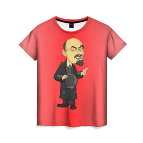 Женская футболка 3D с принтом Ленин каррикатура , 100% полиэфир ( синтетическое хлопкоподобное полотно) | прямой крой, круглый вырез горловины, длина до линии бедер | lenin | ussr | владимир | ильич | ленин | ссср