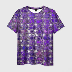 Мужская футболка 3D с принтом Фиолетовая мозаика , 100% полиэфир | прямой крой, круглый вырез горловины, длина до линии бедер | Тематика изображения на принте: дизайн | искусство | композиция | мозаика | стёклышки | цветные камешки