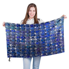 Флаг 3D с принтом Синяя мозаика , 100% полиэстер | плотность ткани — 95 г/м2, размер — 67 х 109 см. Принт наносится с одной стороны | дизайн | искусство | композиция | мозаика | стёклышки | цветные камешки