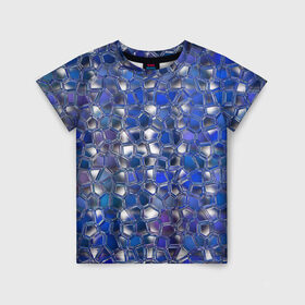 Детская футболка 3D с принтом Синяя мозаика , 100% гипоаллергенный полиэфир | прямой крой, круглый вырез горловины, длина до линии бедер, чуть спущенное плечо, ткань немного тянется | дизайн | искусство | композиция | мозаика | стёклышки | цветные камешки