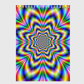 Скетчбук с принтом Красочная иллюзия , 100% бумага
 | 48 листов, плотность листов — 100 г/м2, плотность картонной обложки — 250 г/м2. Листы скреплены сверху удобной пружинной спиралью | гипноз | движение | красочный фон | обман зрения | оптическая иллюзия | погружение | текстура | фокус