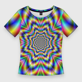 Женская футболка 3D Slim с принтом Красочная иллюзия ,  |  | гипноз | движение | красочный фон | обман зрения | оптическая иллюзия | погружение | текстура | фокус