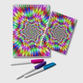 Блокнот с принтом Спектральная иллюзия , 100% бумага | 48 листов, плотность листов — 60 г/м2, плотность картонной обложки — 250 г/м2. Листы скреплены удобной пружинной спиралью. Цвет линий — светло-серый
 | Тематика изображения на принте: взрыв | гипноз | движение | краски | красочный фон | обман зрения | оптическая иллюзия | погружение | текстура | фокус | цветовой спектр