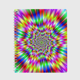 Тетрадь с принтом Спектральная иллюзия , 100% бумага | 48 листов, плотность листов — 60 г/м2, плотность картонной обложки — 250 г/м2. Листы скреплены сбоку удобной пружинной спиралью. Уголки страниц и обложки скругленные. Цвет линий — светло-серый
 | Тематика изображения на принте: взрыв | гипноз | движение | краски | красочный фон | обман зрения | оптическая иллюзия | погружение | текстура | фокус | цветовой спектр
