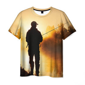 Мужская футболка 3D с принтом Рыбак , 100% полиэфир | прямой крой, круглый вырез горловины, длина до линии бедер | грузило | карась | лодка | окунь | природа | река | рыбак | рыболов | снасти | туризм | щука