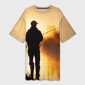 Платье-футболка 3D с принтом Рыбак ,  |  | грузило | карась | лодка | окунь | природа | река | рыбак | рыболов | снасти | туризм | щука