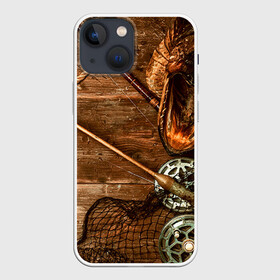 Чехол для iPhone 13 mini с принтом Рыбацкий стол ,  |  | Тематика изображения на принте: грузило | карась | лодка | окунь | природа | река | рыбак | рыболов | снасти | туризм | щука