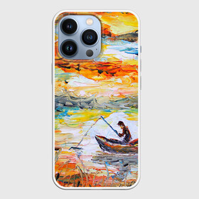 Чехол для iPhone 13 Pro с принтом Рыбак на лодке ,  |  | грузило | карась | лодка | окунь | природа | река | рыбак | рыболов | снасти | туризм | щука