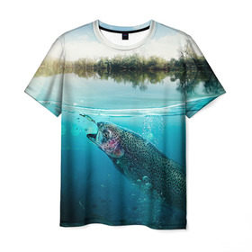 Мужская футболка 3D с принтом Рыбалка , 100% полиэфир | прямой крой, круглый вырез горловины, длина до линии бедер | грузило | карась | лодка | окунь | природа | река | рыбак | рыболов | снасти | туризм | щука