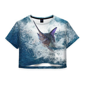 Женская футболка 3D укороченная с принтом Рыбалка 1 , 100% полиэстер | круглая горловина, длина футболки до линии талии, рукава с отворотами | грузило | карась | лодка | окунь | природа | река | рыбак | рыболов | снасти | туризм | щука