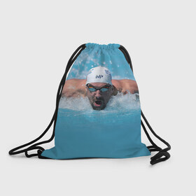 Рюкзак-мешок 3D с принтом Michael Phelps , 100% полиэстер | плотность ткани — 200 г/м2, размер — 35 х 45 см; лямки — толстые шнурки, застежка на шнуровке, без карманов и подкладки | Тематика изображения на принте: 