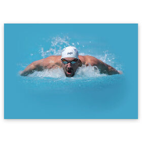 Поздравительная открытка с принтом Michael Phelps , 100% бумага | плотность бумаги 280 г/м2, матовая, на обратной стороне линовка и место для марки
 | Тематика изображения на принте: 