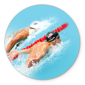 Коврик круглый с принтом Michael Phelps , резина и полиэстер | круглая форма, изображение наносится на всю лицевую часть | Тематика изображения на принте: фелпс