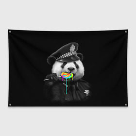 Флаг-баннер с принтом Панда и карамель , 100% полиэстер | размер 67 х 109 см, плотность ткани — 95 г/м2; по краям флага есть четыре люверса для крепления | панда | черно белый
