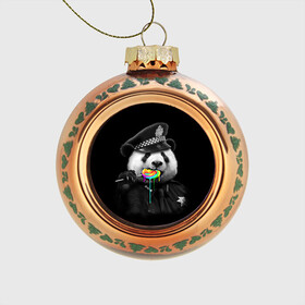 Стеклянный ёлочный шар с принтом Панда и карамель , Стекло | Диаметр: 80 мм | Тематика изображения на принте: панда | черно белый