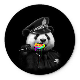 Коврик круглый с принтом Панда и карамель , резина и полиэстер | круглая форма, изображение наносится на всю лицевую часть | панда | черно белый