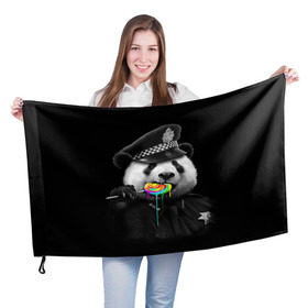 Флаг 3D с принтом Панда и карамель , 100% полиэстер | плотность ткани — 95 г/м2, размер — 67 х 109 см. Принт наносится с одной стороны | панда | черно белый