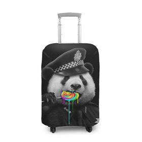 Чехол для чемодана 3D с принтом Панда и карамель , 86% полиэфир, 14% спандекс | двустороннее нанесение принта, прорези для ручек и колес | панда | черно белый