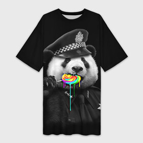 Платье-футболка 3D с принтом Панда и карамель ,  |  | панда | черно белый