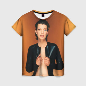 Женская футболка 3D с принтом Милла Йовович , 100% полиэфир ( синтетическое хлопкоподобное полотно) | прямой крой, круглый вырез горловины, длина до линии бедер | milla jovovich | американская актриса | милла йовович | модель | модельер | музыкант