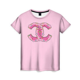 Женская футболка 3D с принтом Модный пончик , 100% полиэфир ( синтетическое хлопкоподобное полотно) | прямой крой, круглый вырез горловины, длина до линии бедер | пончик