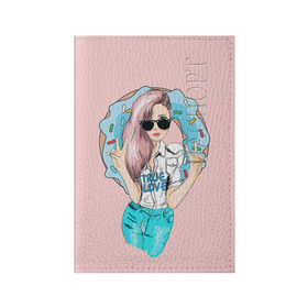 Обложка для паспорта матовая кожа с принтом Моя любовь - пончики , натуральная матовая кожа | размер 19,3 х 13,7 см; прозрачные пластиковые крепления | пончик