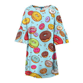 Детское платье 3D с принтом Пончики Пончики , 100% полиэстер | прямой силуэт, чуть расширенный к низу. Круглая горловина, на рукавах — воланы | пончик