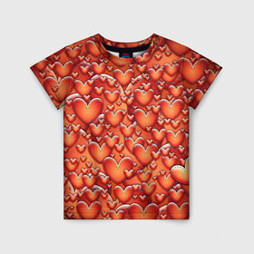 Детская футболка 3D с принтом Hearts , 100% гипоаллергенный полиэфир | прямой крой, круглый вырез горловины, длина до линии бедер, чуть спущенное плечо, ткань немного тянется | heart | популярные | прикольные | сердечки | сердце