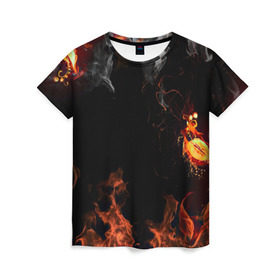 Женская футболка 3D с принтом Огонь , 100% полиэфир ( синтетическое хлопкоподобное полотно) | прямой крой, круглый вырез горловины, длина до линии бедер | red | абстракция | арт | дым | новые | огонь | прикольные