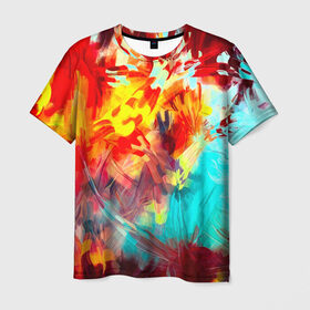 Мужская футболка 3D с принтом Абстракция красок , 100% полиэфир | прямой крой, круглый вырез горловины, длина до линии бедер | rainbow | краска | прикольные | радуга | текстуры | штрихи