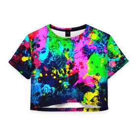 Женская футболка 3D укороченная с принтом Пятна краски , 100% полиэстер | круглая горловина, длина футболки до линии талии, рукава с отворотами | гранж | краска | новые | прикольные | текстуры | цветные