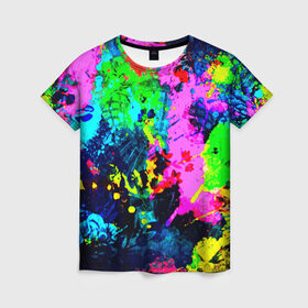 Женская футболка 3D с принтом Пятна краски , 100% полиэфир ( синтетическое хлопкоподобное полотно) | прямой крой, круглый вырез горловины, длина до линии бедер | гранж | краска | новые | прикольные | текстуры | цветные