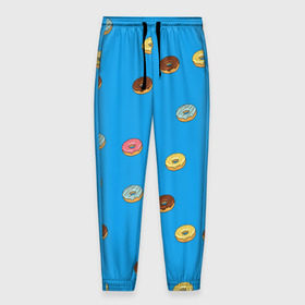 Мужские брюки 3D с принтом Пончики , 100% полиэстер | манжеты по низу, эластичный пояс регулируется шнурком, по бокам два кармана без застежек, внутренняя часть кармана из мелкой сетки | Тематика изображения на принте: donut | гомер | еда | пончики | симпсон | фаст