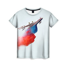 Женская футболка 3D с принтом Самолет Мчс 1 , 100% полиэфир ( синтетическое хлопкоподобное полотно) | прямой крой, круглый вырез горловины, длина до линии бедер | армия | армия россии | военная | военная техника | самолет | самолеты | техника