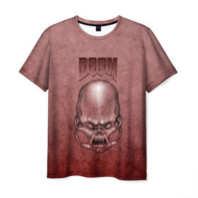 Мужская футболка 3D с принтом Демон (Doom classic) , 100% полиэфир | прямой крой, круглый вырез горловины, длина до линии бедер | Тематика изображения на принте: розовый | скелет | череп