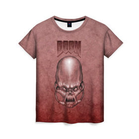 Женская футболка 3D с принтом Демон (Doom classic) , 100% полиэфир ( синтетическое хлопкоподобное полотно) | прямой крой, круглый вырез горловины, длина до линии бедер | розовый | скелет | череп