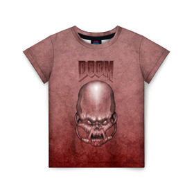 Детская футболка 3D с принтом Демон (Doom classic) , 100% гипоаллергенный полиэфир | прямой крой, круглый вырез горловины, длина до линии бедер, чуть спущенное плечо, ткань немного тянется | розовый | скелет | череп