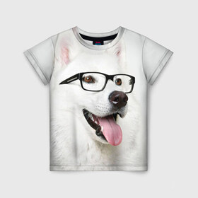 Детская футболка 3D с принтом Собака в очках , 100% гипоаллергенный полиэфир | прямой крой, круглый вырез горловины, длина до линии бедер, чуть спущенное плечо, ткань немного тянется | домашнее | животное | очки | пес | прикол | собака в очках | умный | ученый