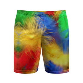 Мужские шорты 3D спортивные с принтом Цветные перья ,  |  | перья | радуга | спектр | фон | цвета | цветные | яркие