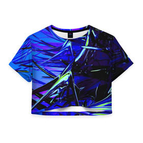 Женская футболка 3D укороченная с принтом Острые шипы , 100% полиэстер | круглая горловина, длина футболки до линии талии, рукава с отворотами | колючки | металл | прикольные | синие | текстуры | шипы