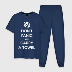 Мужская пижама хлопок с принтом Dont panic , 100% хлопок | брюки и футболка прямого кроя, без карманов, на брюках мягкая резинка на поясе и по низу штанин
 | автостопом по галактике