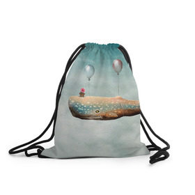 Рюкзак-мешок 3D с принтом Кит , 100% полиэстер | плотность ткани — 200 г/м2, размер — 35 х 45 см; лямки — толстые шнурки, застежка на шнуровке, без карманов и подкладки | автостопом по галактике | кит