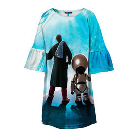 Детское платье 3D с принтом Автостопом по галактике , 100% полиэстер | прямой силуэт, чуть расширенный к низу. Круглая горловина, на рукавах — воланы | автостопом по галактике