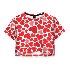 Женская футболка 3D укороченная с принтом Сердечки , 100% полиэстер | круглая горловина, длина футболки до линии талии, рукава с отворотами | девушка | любовь | сердечко | сердце