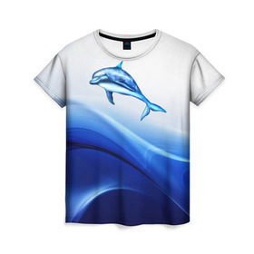 Женская футболка 3D с принтом Дельфин , 100% полиэфир ( синтетическое хлопкоподобное полотно) | прямой крой, круглый вырез горловины, длина до линии бедер | дельфин | море | рыбка