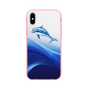 Чехол для Apple iPhone X силиконовый матовый с принтом Дельфин , Силикон | Печать на задней стороне чехла, без боковой панели | Тематика изображения на принте: дельфин | море | рыбка